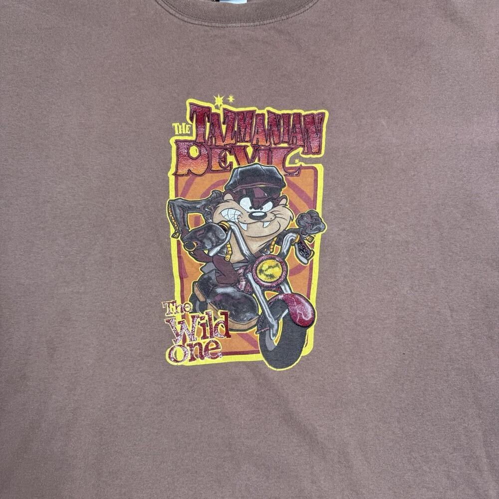 vtg 90s TAZ THE WILD ONE FREEZE T-Shirt XL Cartoon Looney Tunes Biker Motorcycle - Picture 2 of 7